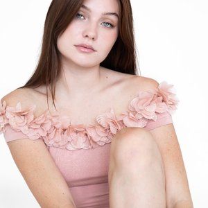 Flower Applique Off Shoulder Bodysuit